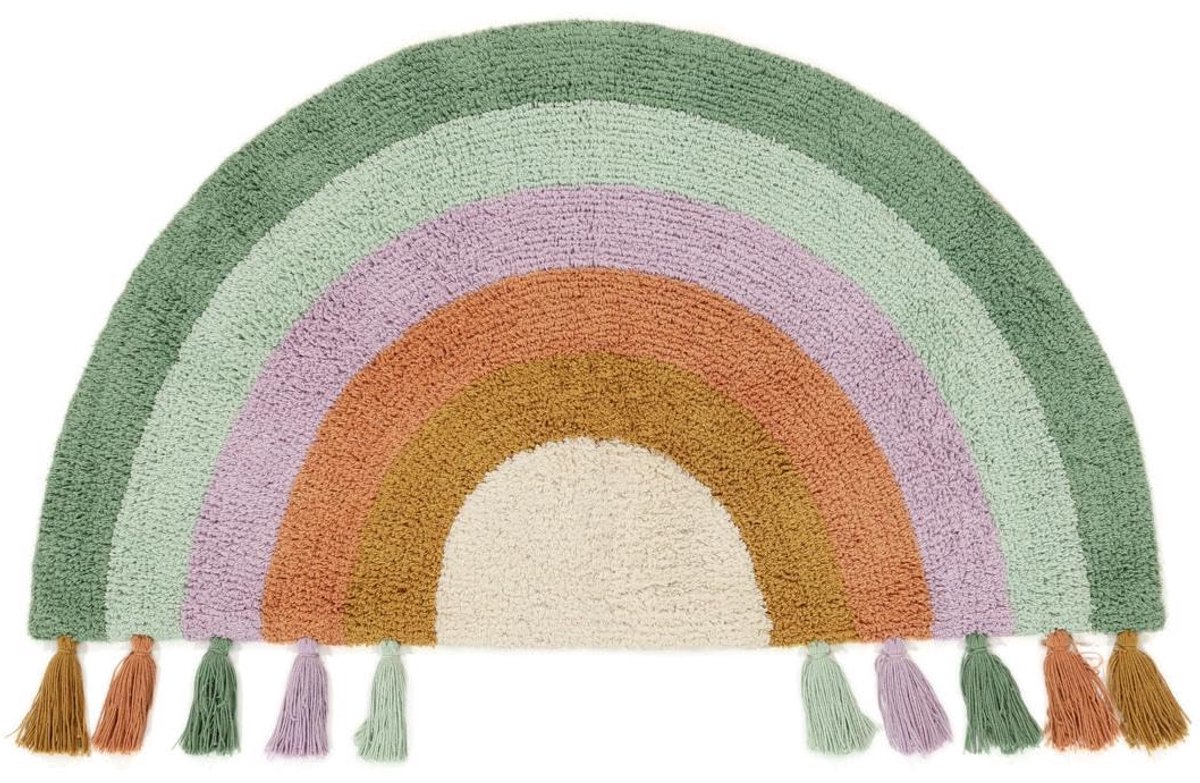 Cute Rainbow, Kinderkleed, Moderne Kinderen, 75 x 150 cm, Laagpolig, Kinderkamer, Machinewas, Zonder gevaarlijke chemicaliën, Veelkleurig