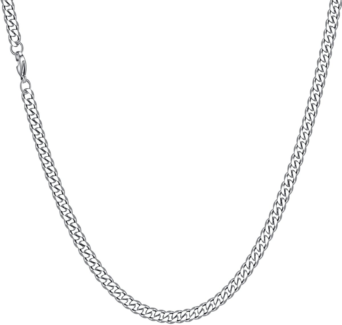 Herenhalsketting met 6 mm/9 mm Cubaanse ketting, zilveren pantserketting, robuuste Cubaanse schakelketting van roestvrij staal, 45,7 cm, 45,7 cm, 6,5 cm, 50,5 cm, 6mm46cm, Roestvrij staal