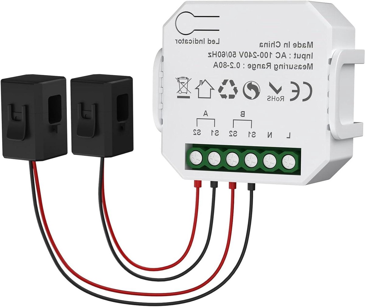 Slimme Energiemeter - Stroomverbruik Monitor - Energie Verbruik Meten - Twee Kanalen - 80A - Wit Groen