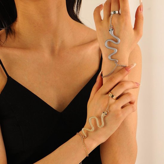 Handketting goud slang vinger ring armband slang slaven ketting handharnas Hallowen Medusa modesieraden voor vrouwen — afbeelding 4