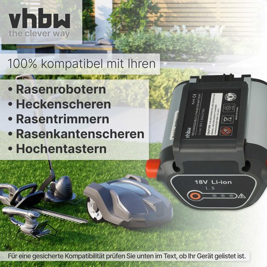vhbw Accu compatibel met Gardena 2000/2 Li-18 (1749-20) grasmaaier, grasschaar, heggenschaar, tuingereedschap (1500mAh 18V Li-Ion) van VHBW — afbeelding 4