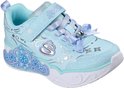 Lichtblauwe sneaker met glitters, strik, sneeuwvlok-detail en lichtjes.