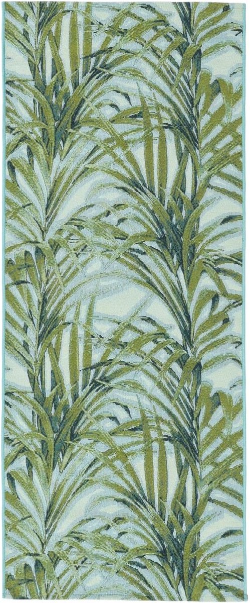 Areca, Binnen & buitentapijt, Moderne, 80 x 200 cm, Rechthoekig, Laagpolig, Hal, Patio, Alleen handwas, UV-bestendig, Groen/Licht Blauw