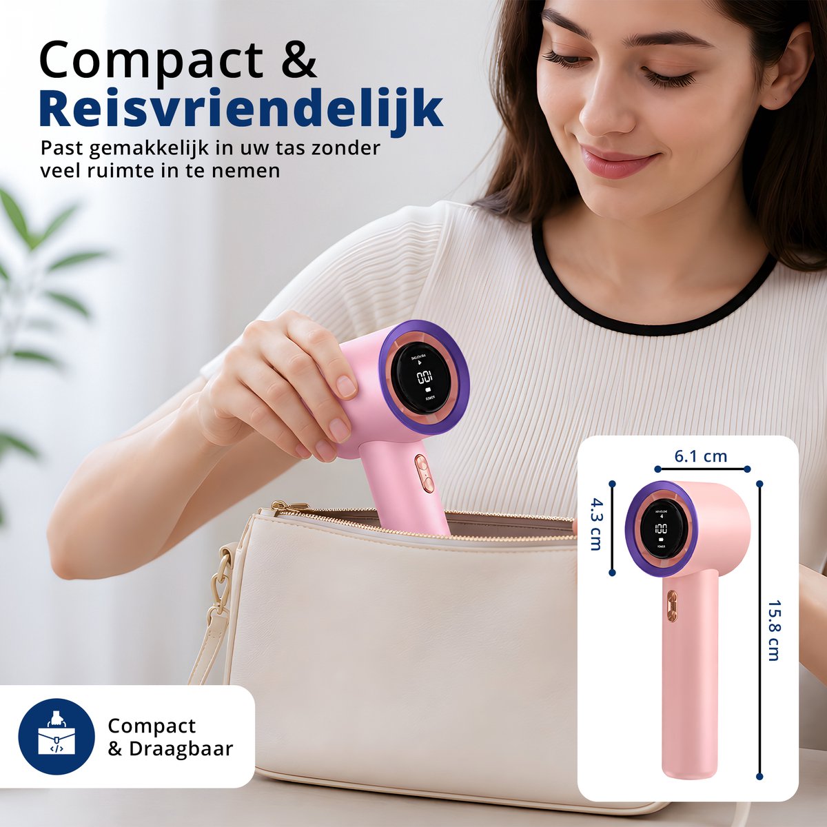 Mini Ventilator Draagbaar – Handventilator met IJs Koeling – Oplaadbaar USB – Stil & Krachtig – Standen – Compacte Zakventilator voor Reizen, Festival, Kantoor & Thuis — afbeelding 5