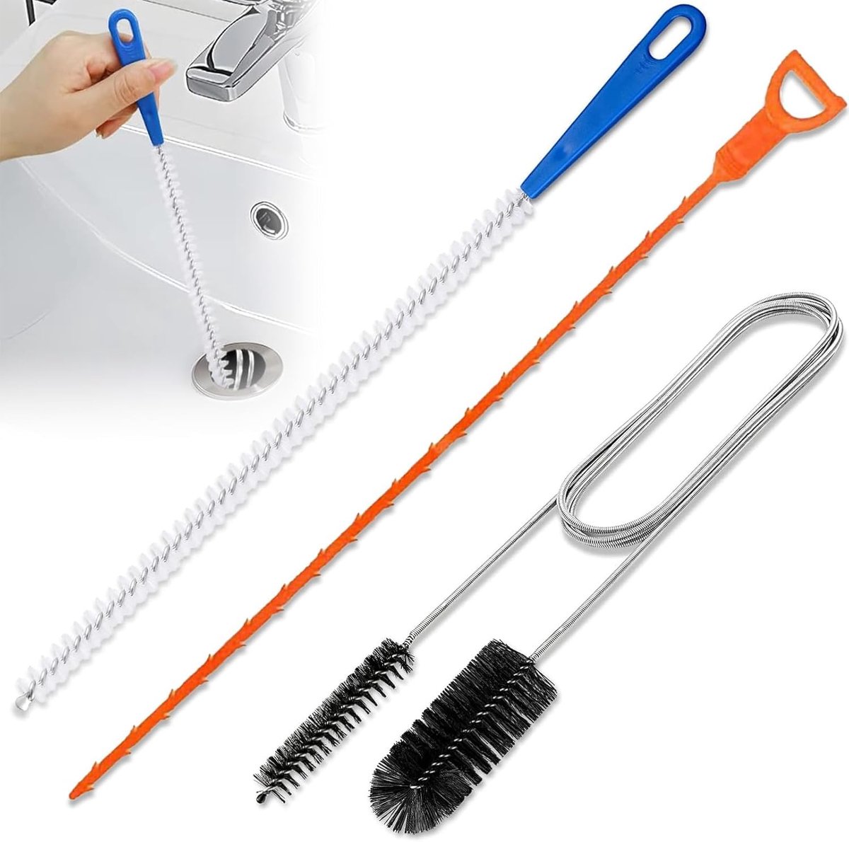 Set van 3 afvoerreinigers spiraal, buisreinigingsspiraal, spiraal afvoer buisreiniging, afvoerreinigers stokjes, buisreiniger afvoerborstel, afvoerspiraal voor keuken en douche, spiraalvormige