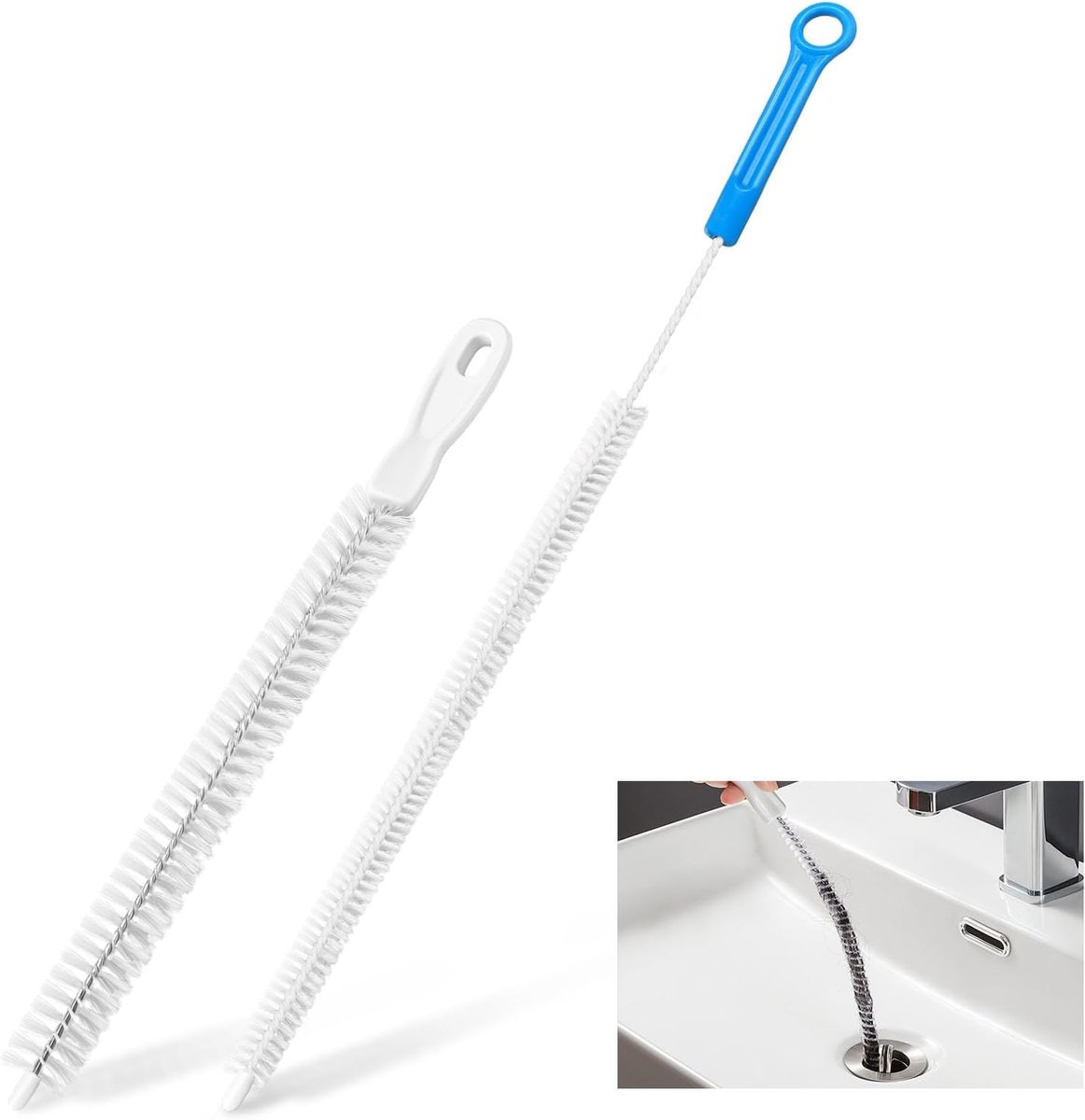 Afvoerborstel, 2 stuks, 70 cm, 45 cm, borstel voor afvalwaterkanalen, flexibele afvoerreinigingsborstel, buisreiniger, reinigingsborstels voor afvalwaterkanalen, keuken, badkamer, verwijderen van