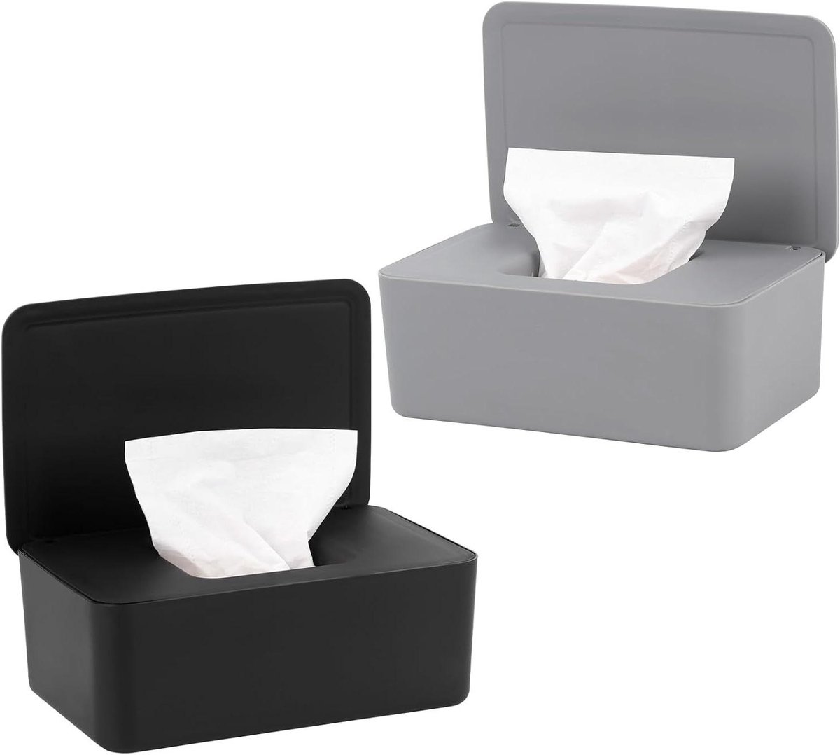 Babydoekjesbox Set - Voordeelpak Doekjes - Hygiënisch Opbergen - Met Deksel - 2 Stuks - Grijs en Wit