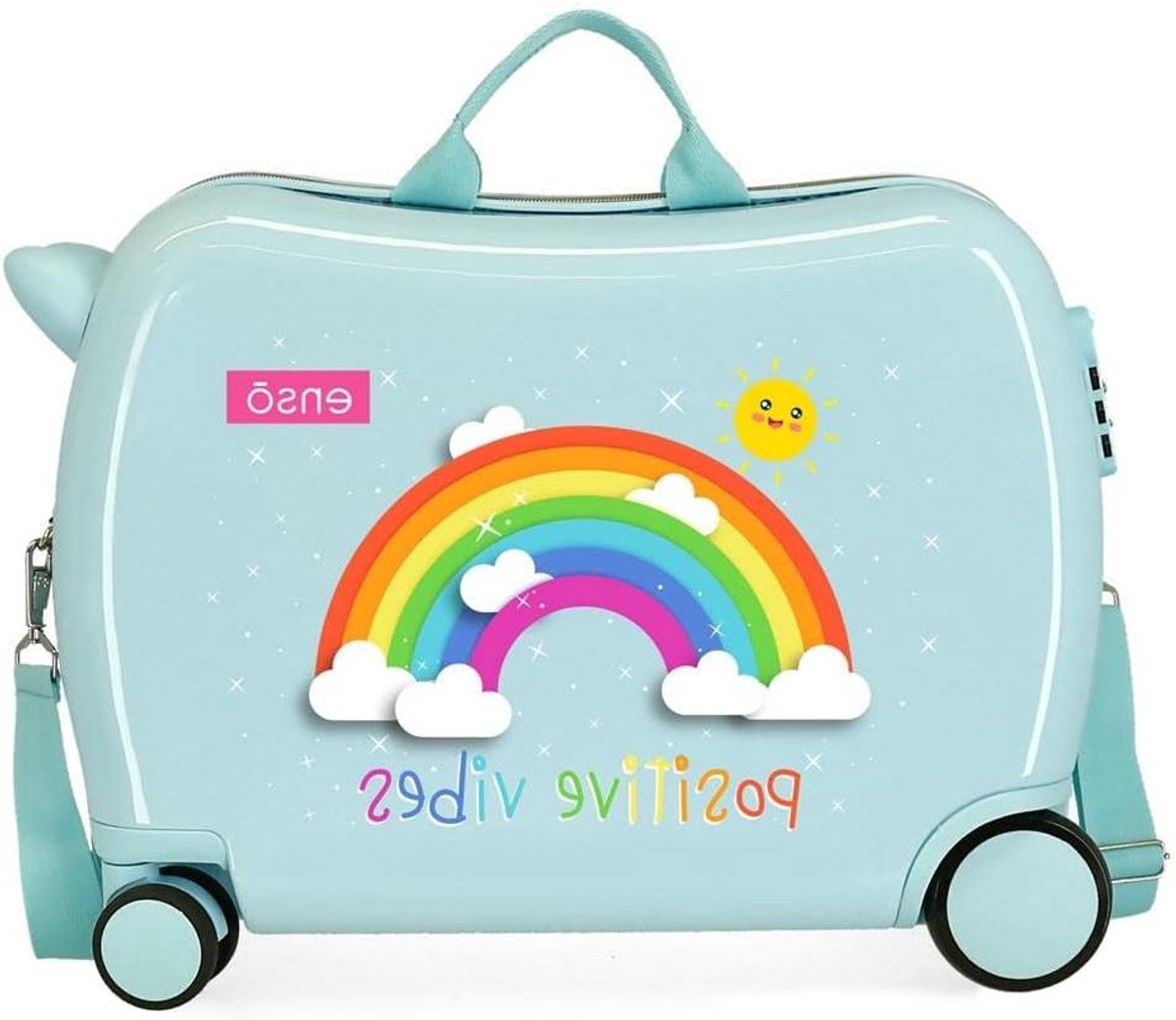 Kinderkoffer Regenboog - Reiscollectie - Kinderen Reizen - Zitbaar Ontwerp - 38 cm - Blauw