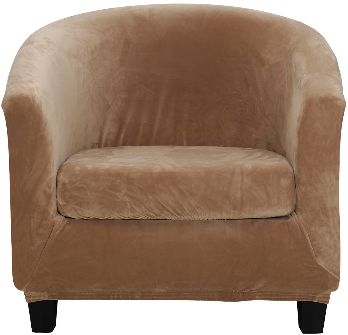 Velours-hoes voor clubfauteuil, tweedelige set, rekbaar, voor woonkamer, fauteuil, cabrio, kuipstoel, met kussensloop (leerkleur)