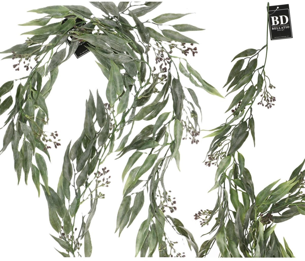 Bellatio Design kunstplant / hangplant slinger - 4x - Eucalyptus - groen - 198 cm lang - bladeren guirlandes - bladgroen decoratie
