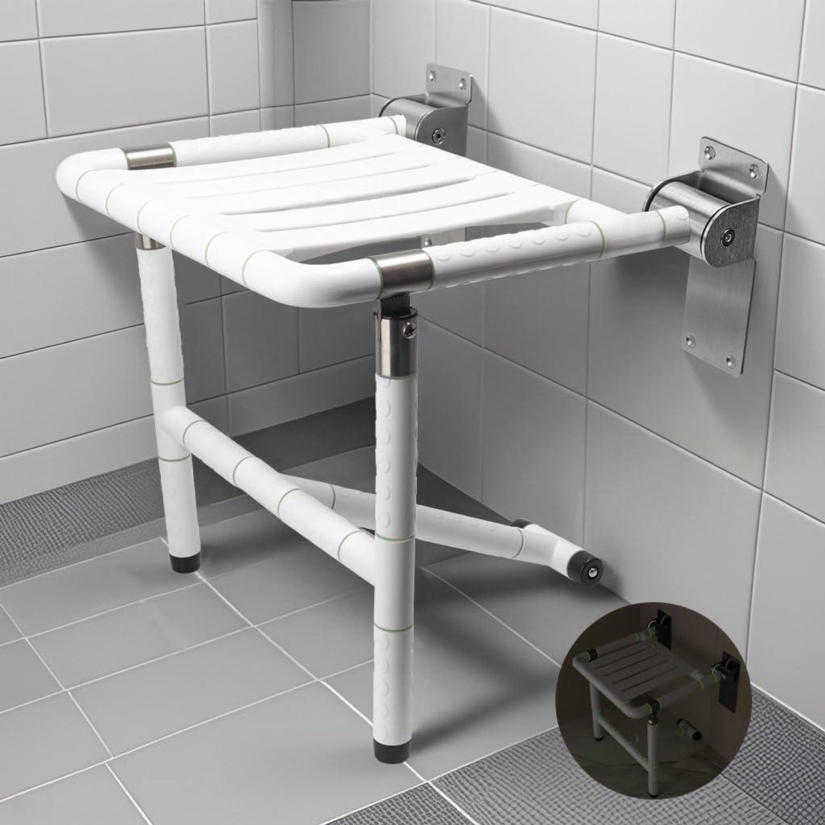 Douchestoel Opvouwbaar - Badkruk Wandmontage - Veilig Douchen - Draagkracht 300KG - 425 x 45 cm - Wit