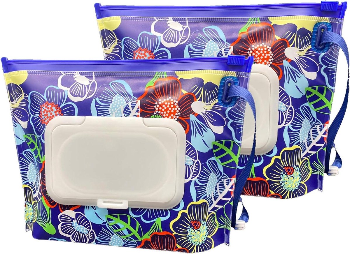 Draagbare Doekjeshouder - Herbruikbare Dispenser - Onderweg Hygiëne - Nieuw Clamshell Ontwerp - 17x14 cm - Bloemenprint