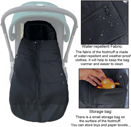 Kinderwagen Voetenzak - Autostoel Dekje - Warm Blijven - Universele Pasvorm - 93 cm Lengte - Zwart — afbeelding 4