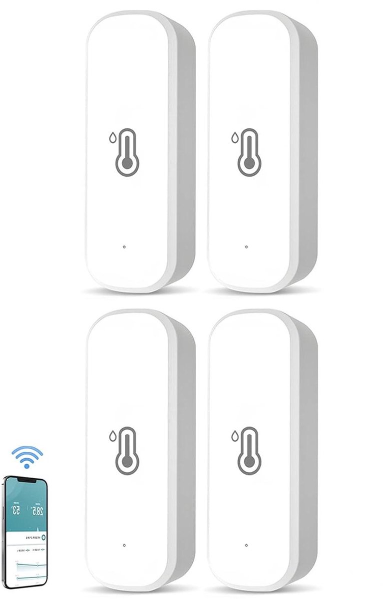 Mini Wifi Thermometer - Vochtigheidssensor - Binnen Milieu - App Meldingen - 71x25x20 mm - Wit