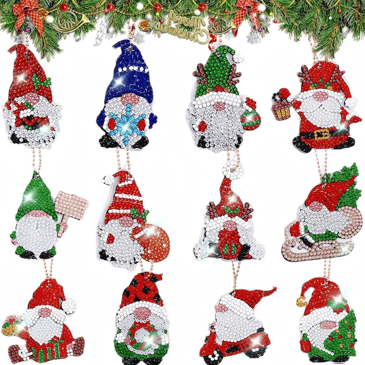 12 Stuks Dubbelzijdige Diamant Schilderen Kerst Hangers - Glanzend en Exquisiet - Kerstboom Decoratie - Geschenkidee