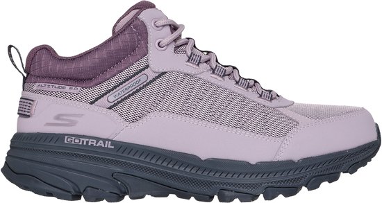 Paarse lage wandelschoen voor dames, met mesh, veters en waterdichte details.