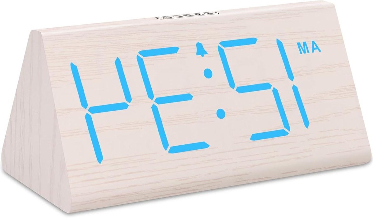 Digitale Houten Wekker - Bureauklok Nachtklok - Wakker Worden - Grote Cijfers Dimbaar - 15 cm Breed - Houtkleur