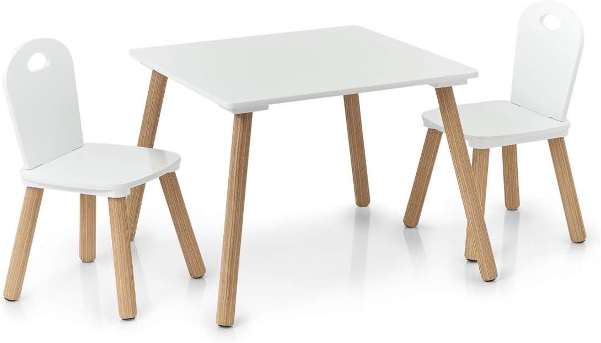 Kinderzitset - Tafel en stoelen - Spelen en knutselen - Scandi-design - 55x55x43.5 cm - Wit/naturel