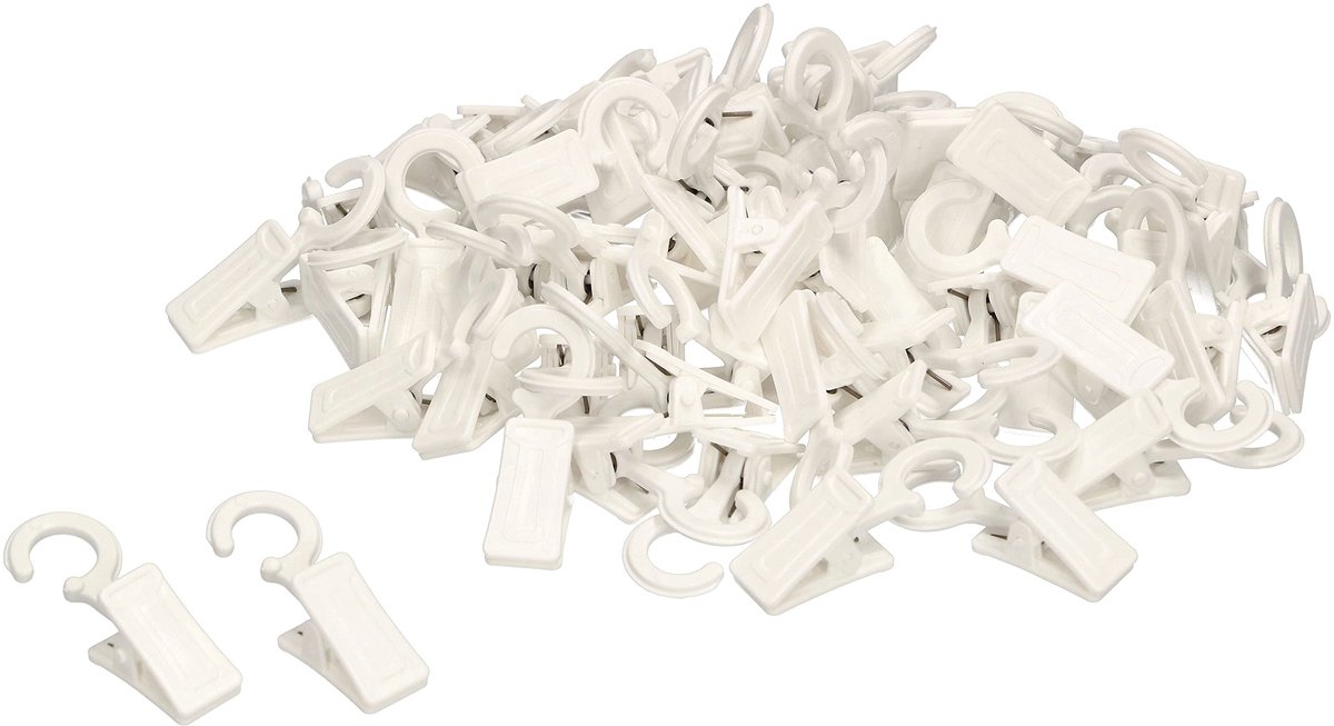 100 Stuks Gordijnclips met Haakjes - Universele Ophangclips in Wit