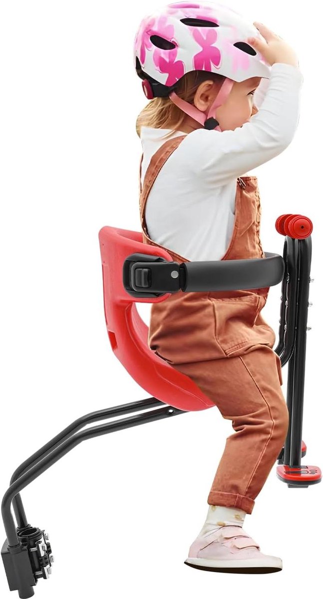 Fietskinderzitje - Voorzitje Mountainbike - Samen Fietsen - Verstelbare Voetsteunen - Tot 50kg - Rood Zwart