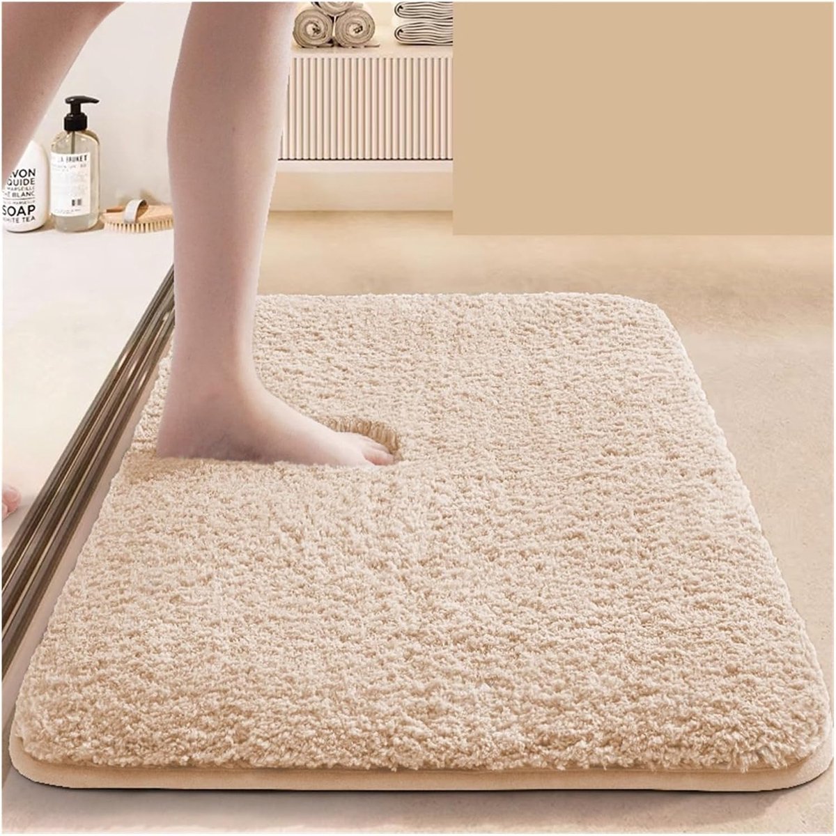 KZQ Badkamermat Antislip 80x50 cm – Absorberend Voetmatje voor Binnenkant Toilet, Slaapkamer & Hotel – Dikke Vloermat met Anti-Rutschlaag, Beige
