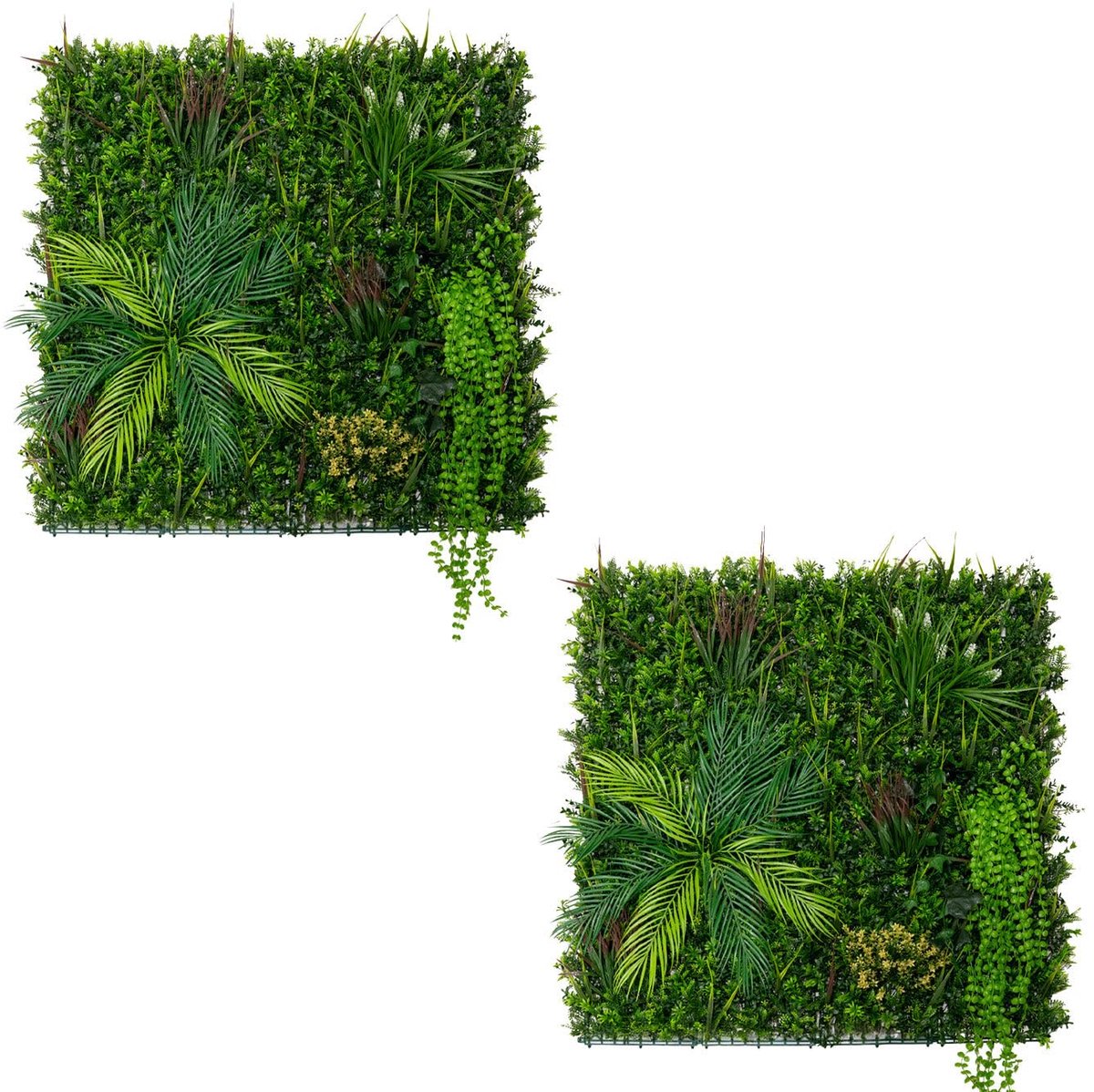 x2 Kunstmatige Planten Wand Panelen 100x100cm Alina Levend Bladeren Groenplant Tegels, Binnen/Buiten, Weer/UV-Bestendig, Kunsthaag, Privacy Achtergrond, Tuin Woondecoratie, Snap & Lock Bevestigings