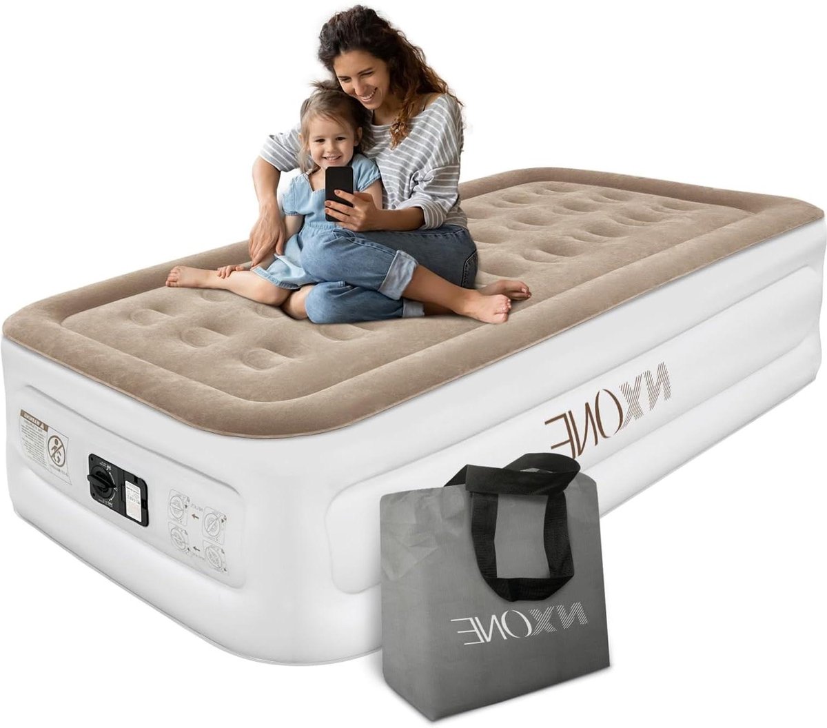 Luchtmatras - Opblaasbaar bed - Gasten ontvangen - Ingebouwde pomp - 203 x 101 cm - Bruin