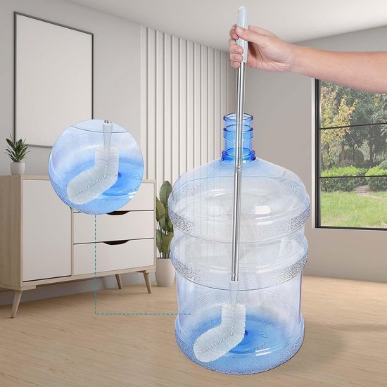 2 stuks lange flesborstel uitschuifbaar - Multifunctionele schoonmaakborstel - Flessenborstel - Emmerborstel - Nylon borstelharen - Roestvrijstalen handvat - Geschikt voor babyflessen van 3 en 5 gallon - Lichtblauw — afbeelding 3
