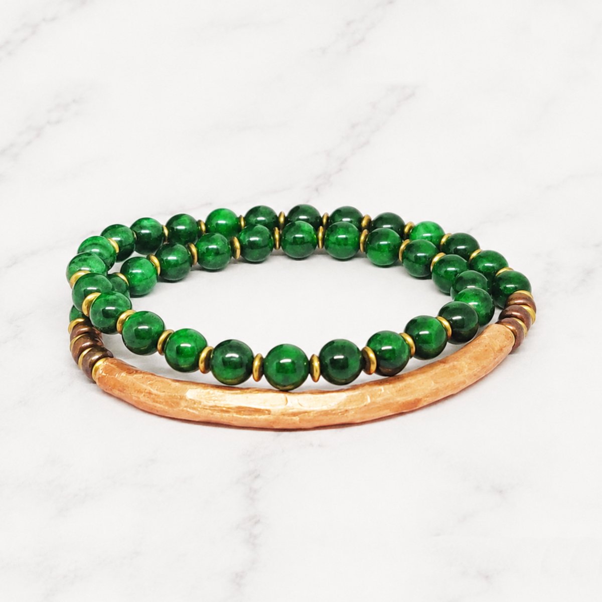Mei's - Tibetan Coppery Jade - armband dames - koper groen - polsmaat 17 cm
