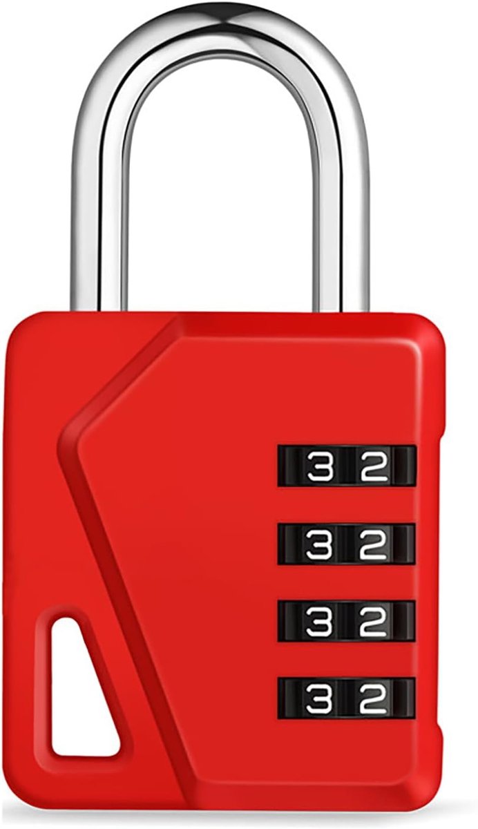 4-cijferig hangslot met cijfercode voor fitnessstudio (1 stuk, rood) | Cijferslot, hangslot, weerbestendig, voor fitnessstudio, kluis, schoolkluisje, slot, cijfercode, schuren, omheining of poort