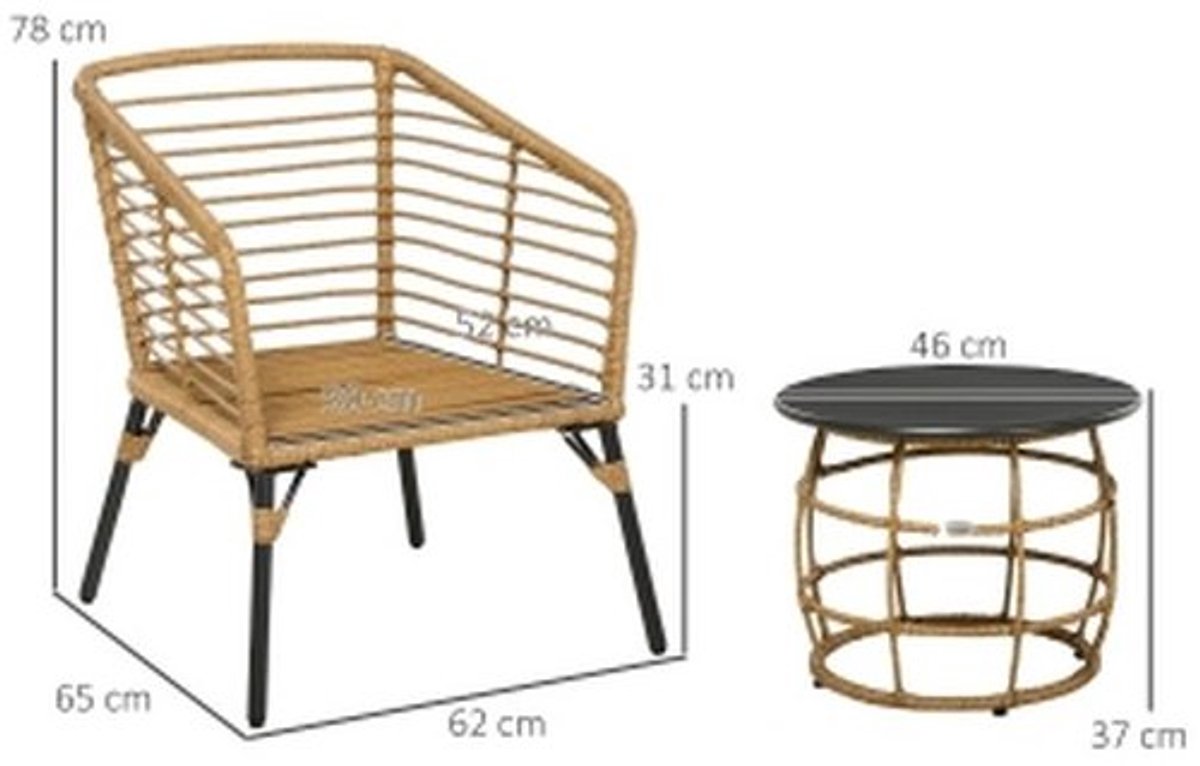 YYchan bistroset voor buiten - 2 personen - met kussens - beige - 62 x 65 x 78 cm