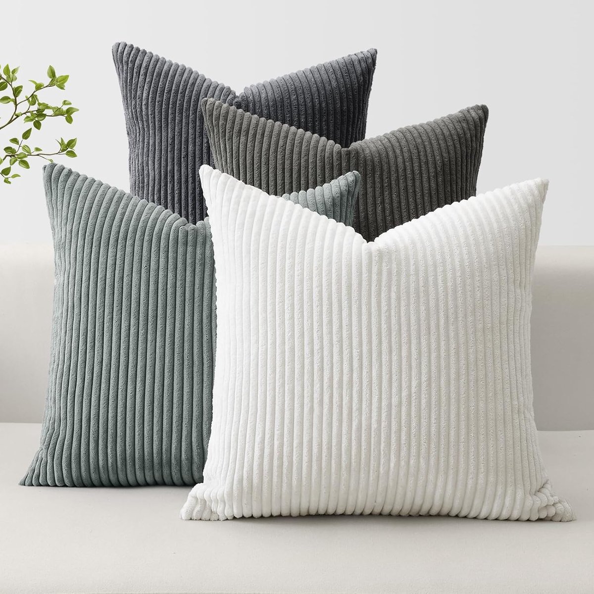 Set van 4 corduroy kussenslopen, kussenovertrekken, decoratieve sierkussens, bankkussens, sierkussens, corduroy, decoratieve kussenhoezen voor bank, woonkamer, 40 x 40 cm, grijs