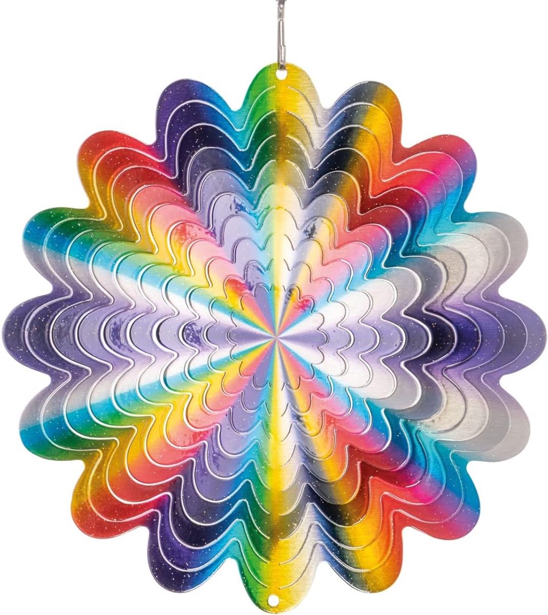 metalen windgong - Rainbow Circle - licht draaiende windmobiel met schitterende kleuren - inclusief ophanging - sfeervolle kamer-, raam- en tuindecoratie - Ø 15cm
