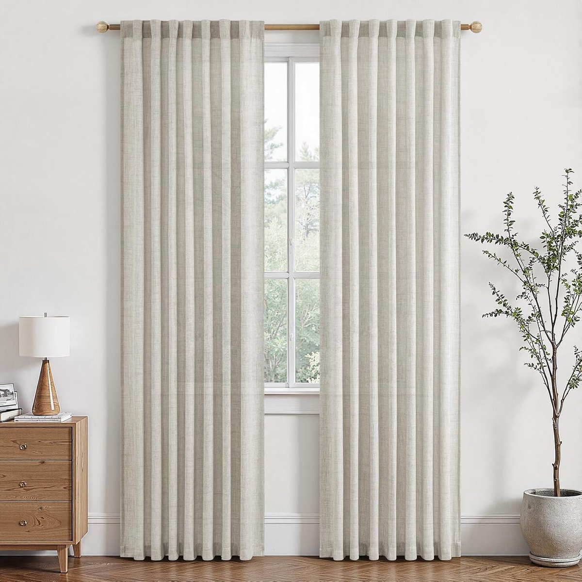 Gordijn linnen lichtdoorlatende gordijnen linnenlook voor woonkamer winkels kant en klaar vintage set van 2 H 225 x B 140 cm, landhuisgordijn raam met stangdoorgang linnen gordijnen