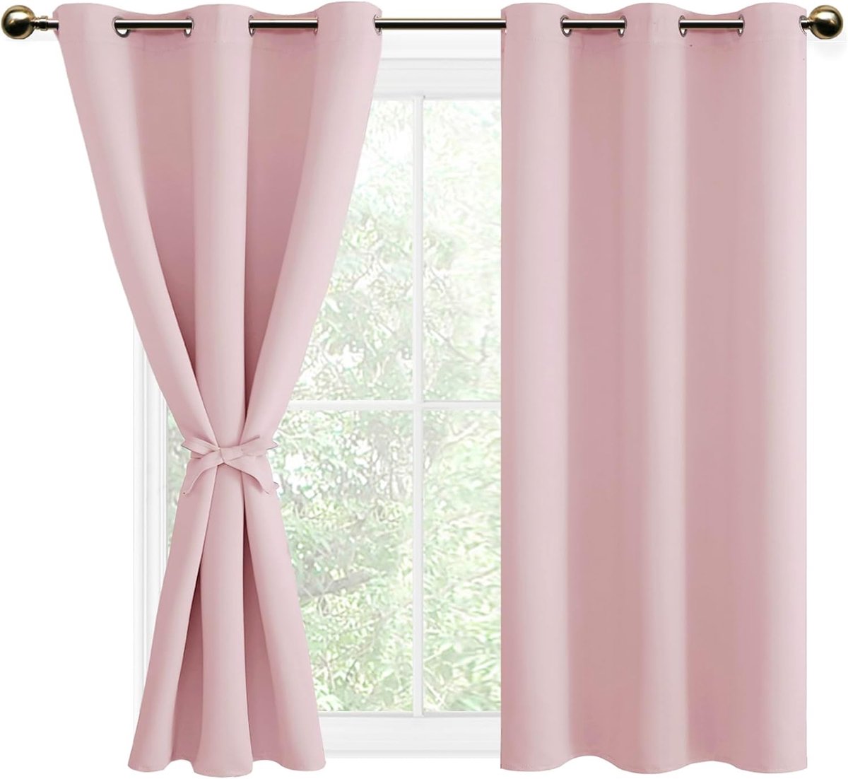 Set van 2 Gordijnen Verduisterend met Oogjes voor Meisjeskamer en Kinderkamer, Deurgordijn Thermische Gordijnen met Ringen, Keuken, Kant en Klaar, 117x137 cm (B x H), Roze