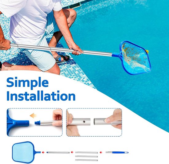 Vijverschepnet en zwembadschepnet met telescoopstang (66-163 cm), fijnmazig net voor zwembadreiniging, algenschepnet voor zwembaden, vijvers, spa, whirlpools, 5-polige telescopische aluminium — afbeelding 4