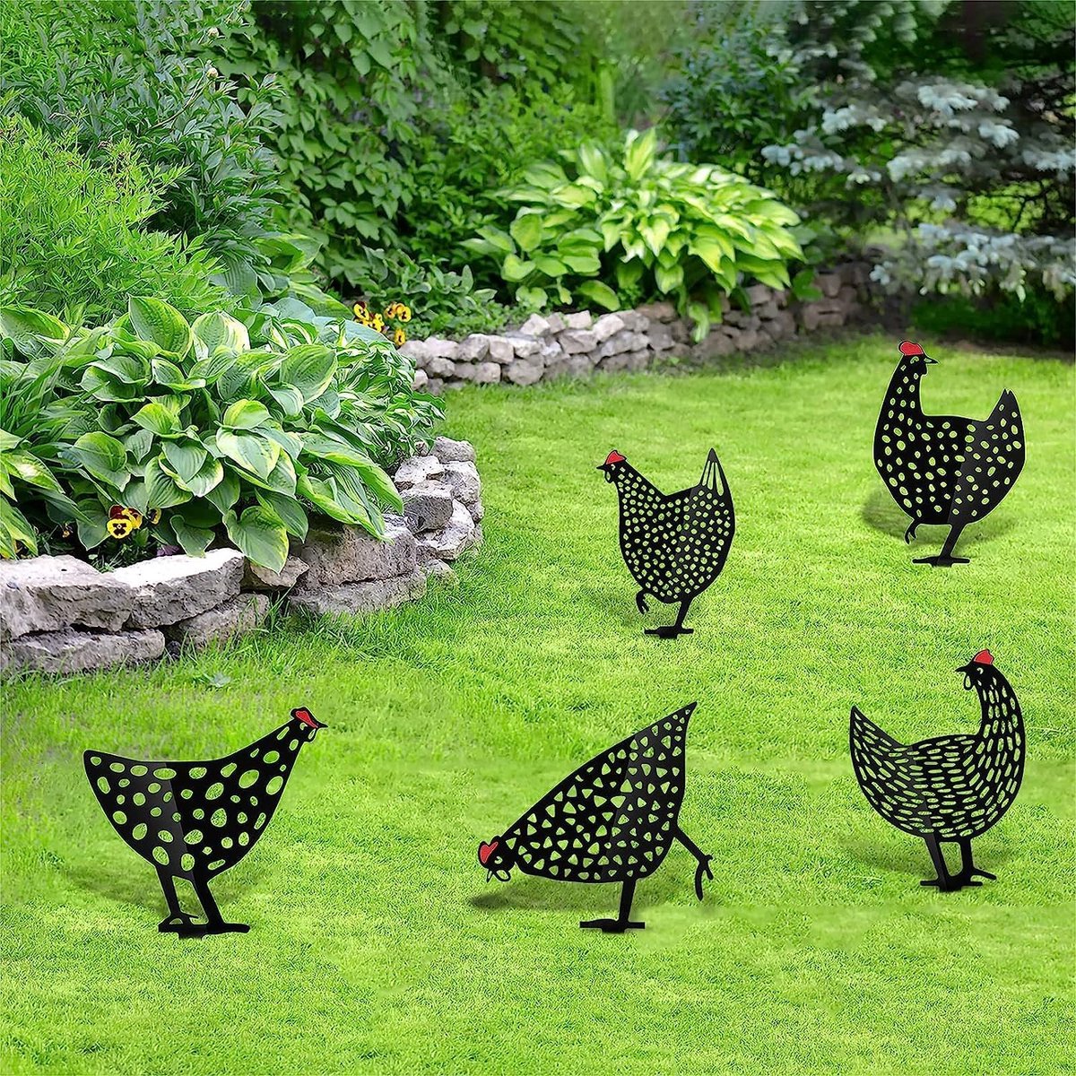 decoratief dier silhouet standbeeld tuin ornament buiten geschikt voor pastorale decoratie van tuin gazon zwart metaal ijzer Pack van 5