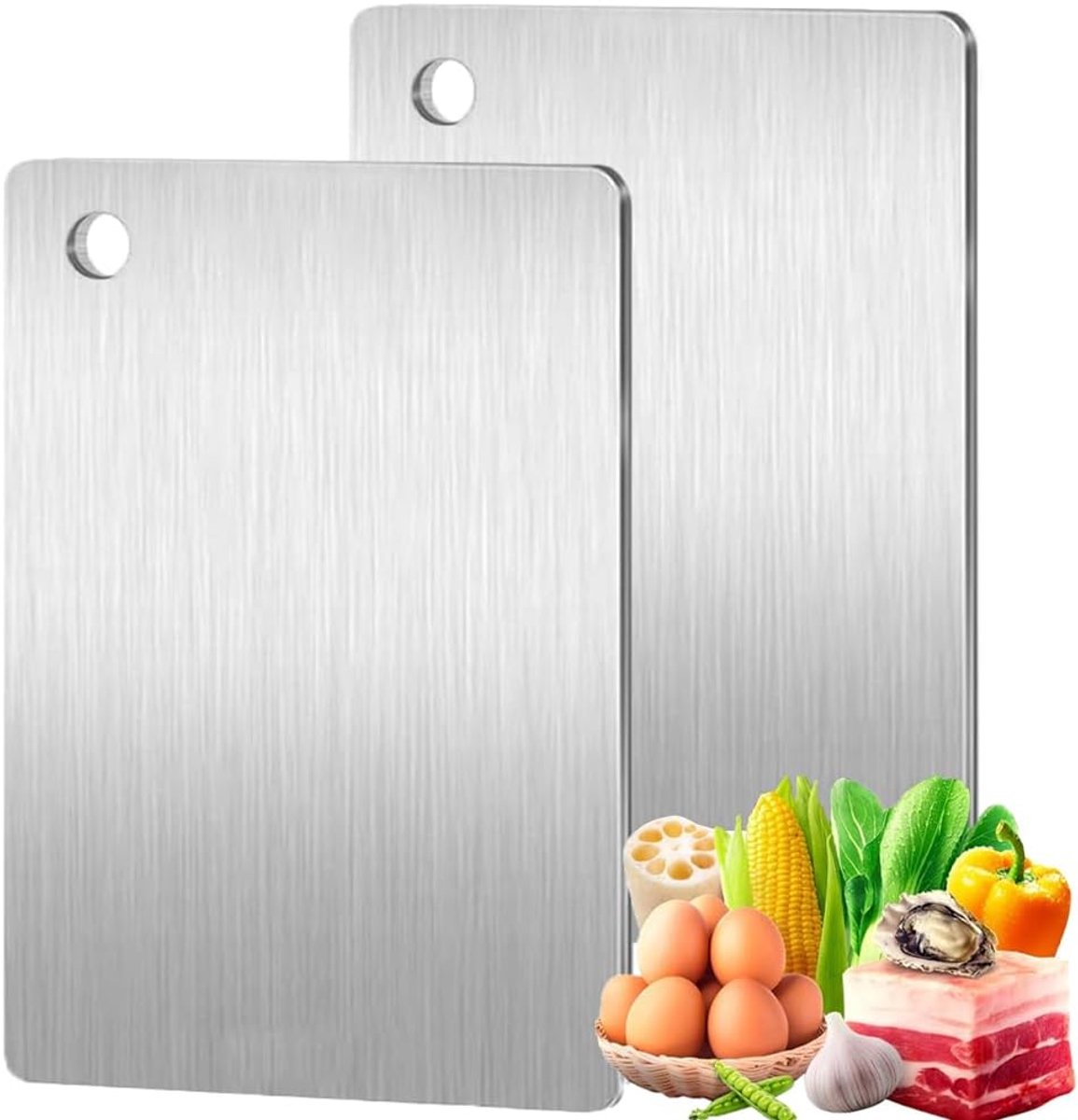 2 stuks snijplank roestvrij staal, titanium snijplank dubbelzijdig 15cm x 25cm, antibacterieel en schimmelwerend roestvrijstalen snijplank voor de keuken