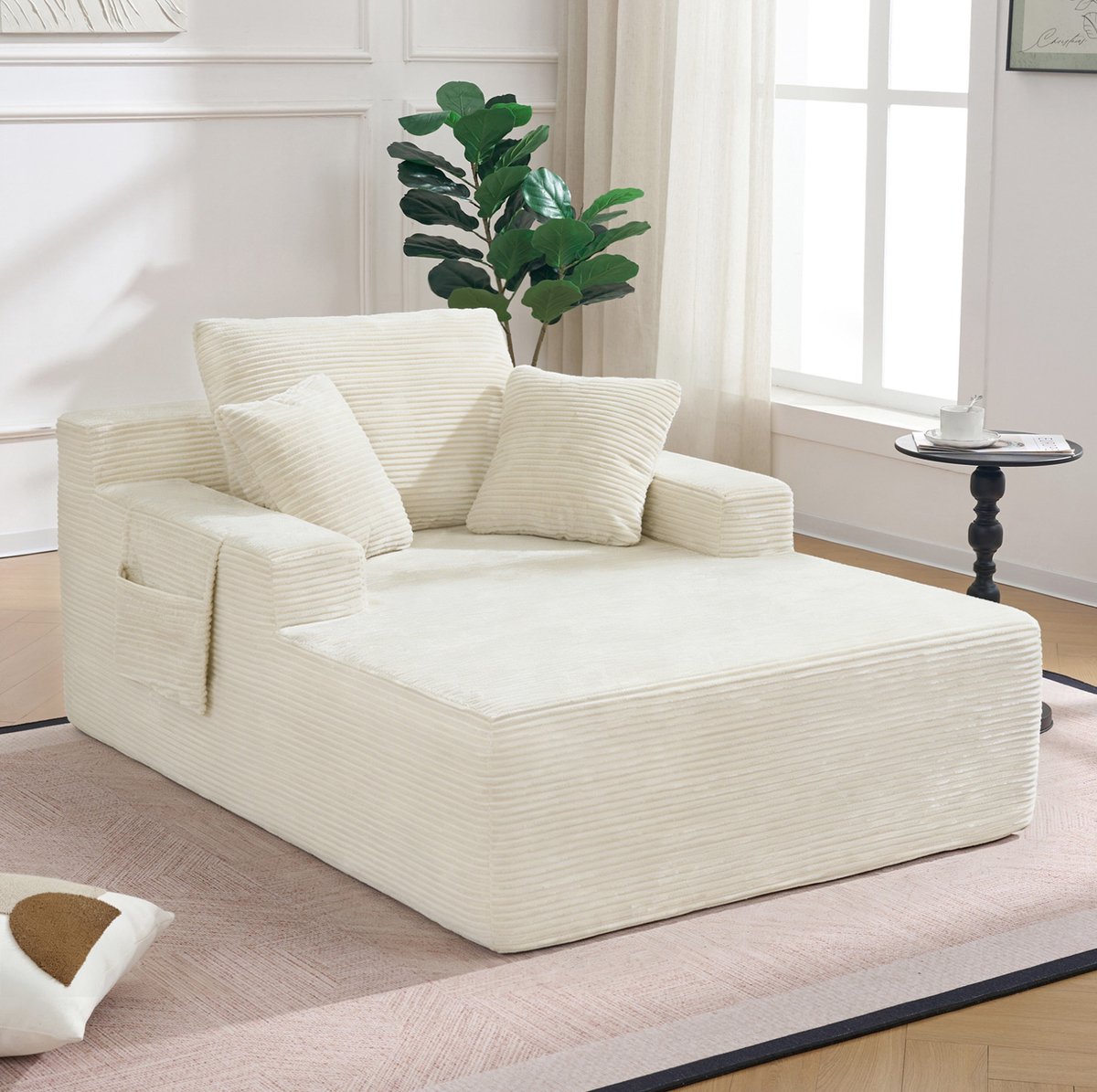 MIVRAY Slaapbank 110 x 70 x 150 cm - Met Opbergruimte En Kussens - Voor Woonkamer, Slaapkamer En Logeerkamer - Corduroy Beige