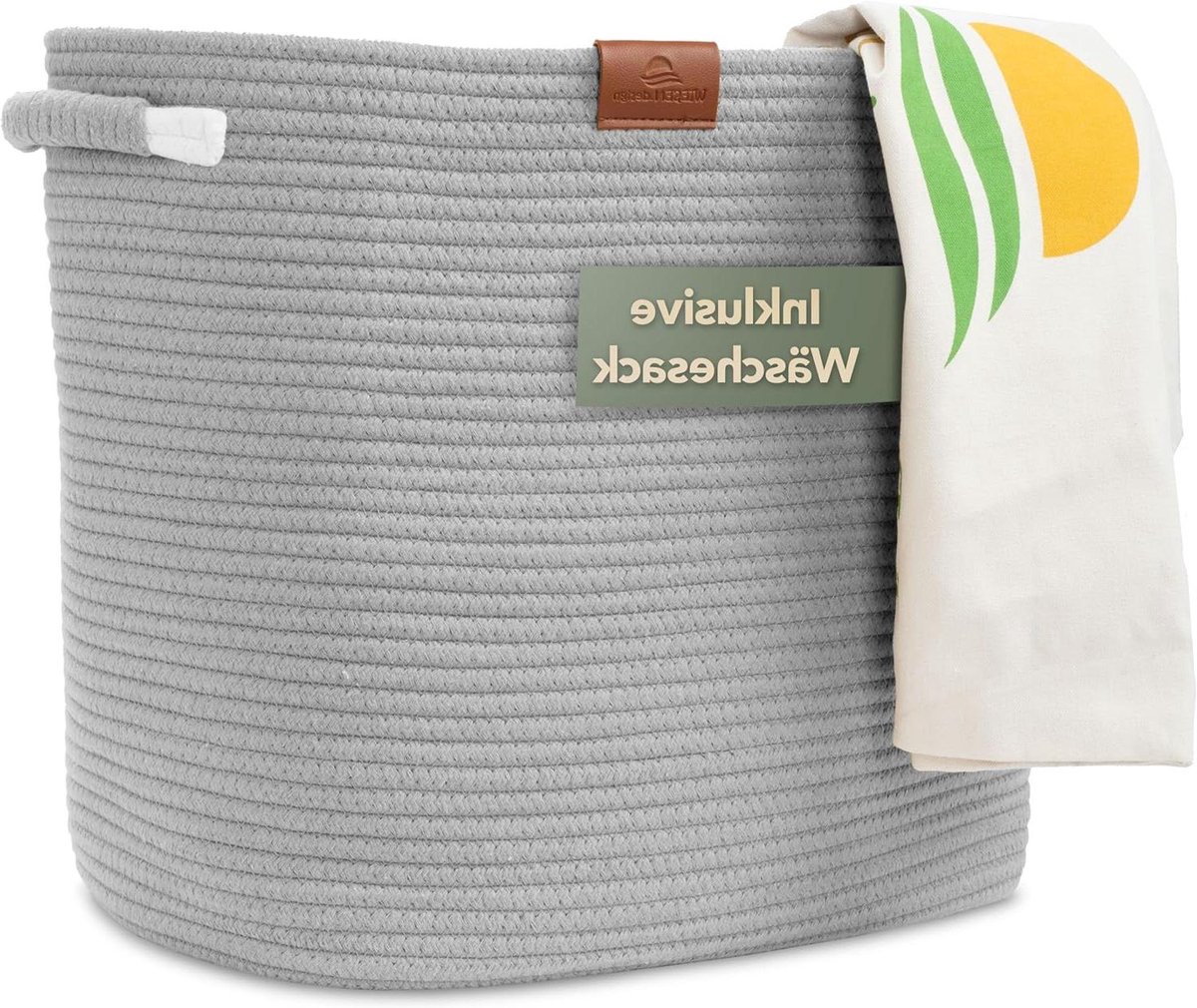 Opbergmand Katoen - Gevlochten Mand - Huishouden Organiseren - Handgemaakt Uniek - 48 Liter - Grijs