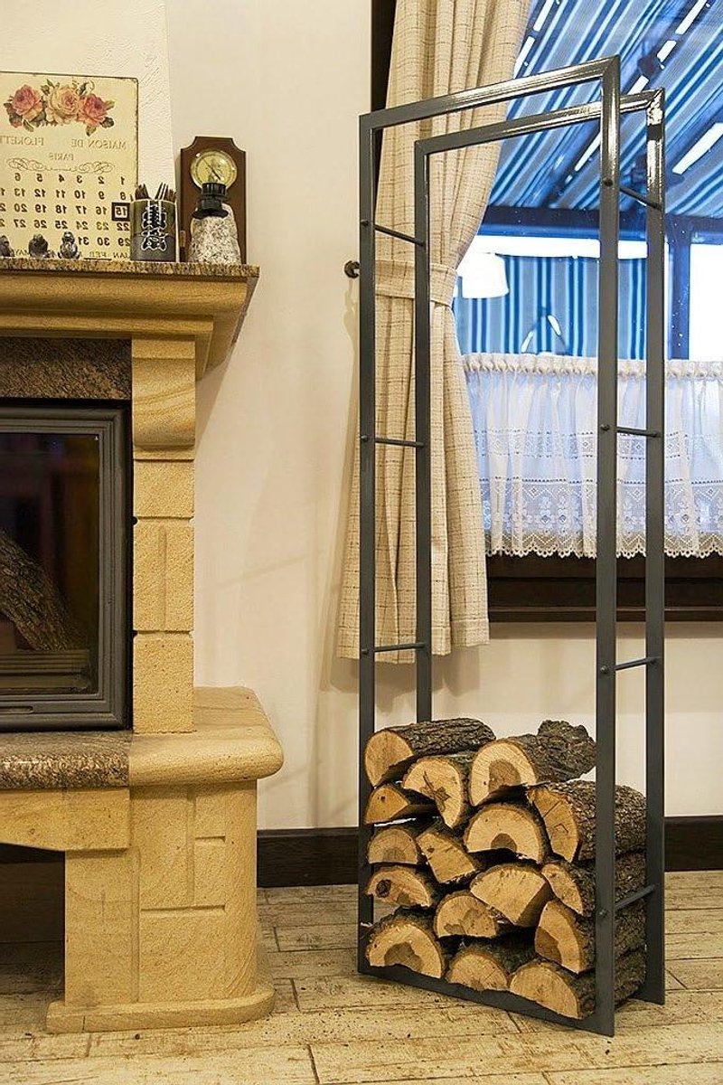 Houtrek - Houtmand - Haardhout Opslag - Gepoedercoat Metaal - 150 cm Hoog - Grijs