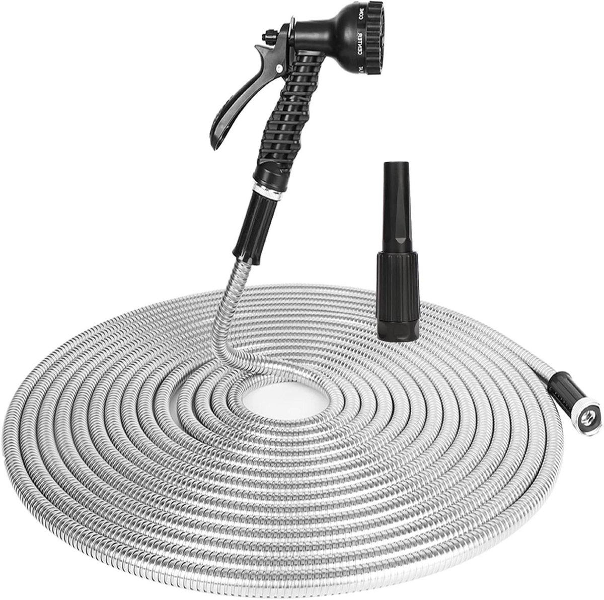Metalen Tuinslang - Flexibele Slang - Buiten Bewateren - Lichtgewicht Duurzaam - 22.9 Meter - Zilver