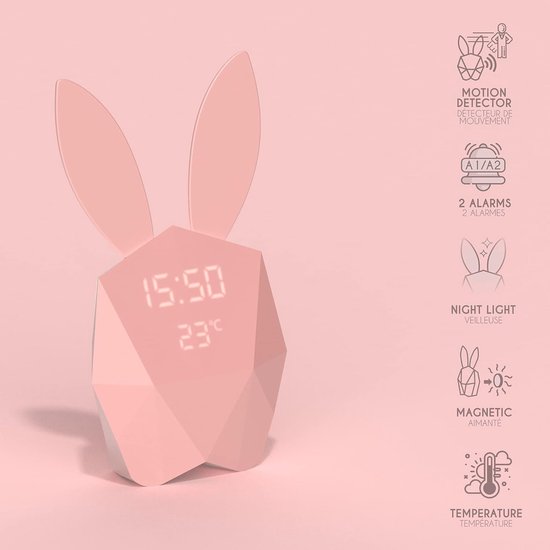 Slimme Wekker - Konijn Klok - Wakker Worden - Bewegingsmelder Nachtlampje - 126 x 225 cm - Roze — afbeelding 3
