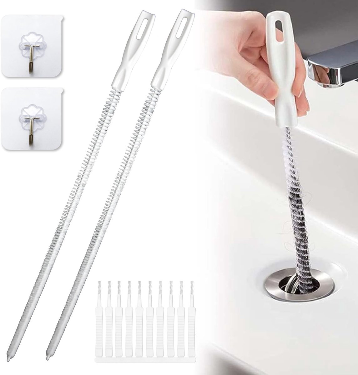 Afvoerborstel, lange buisreinigingsborstel voor afvalwaterkanalen, flexibele buisreinigingsspiraal, afvoerreiniger, spiraal, borstels voor keuken, badkamer, wastafel