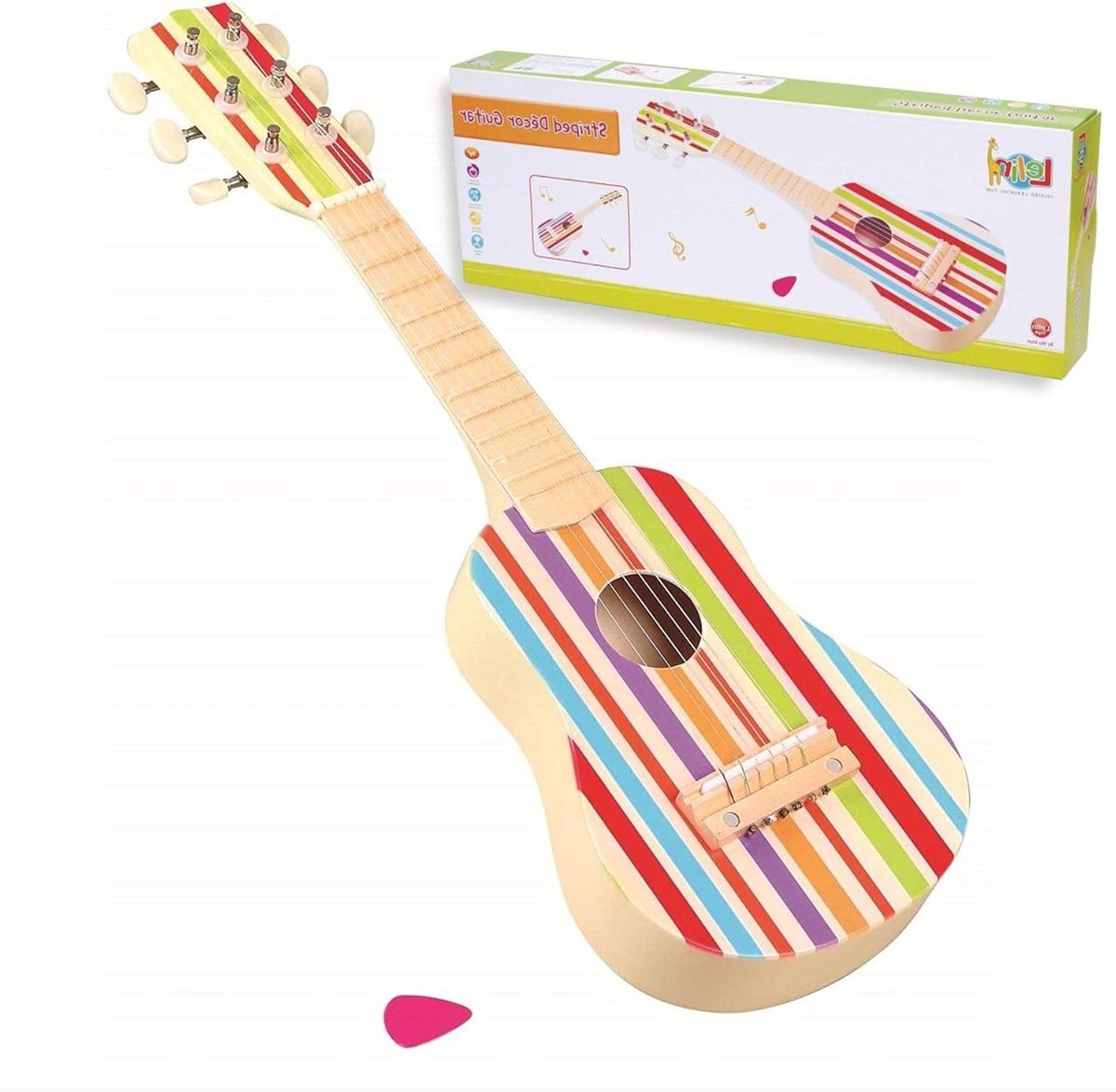 Houten Gitaar - Muziekinstrument Kinderen - Muziek Leren Spelen - Realistisch Design - 53 cm - Gestreept