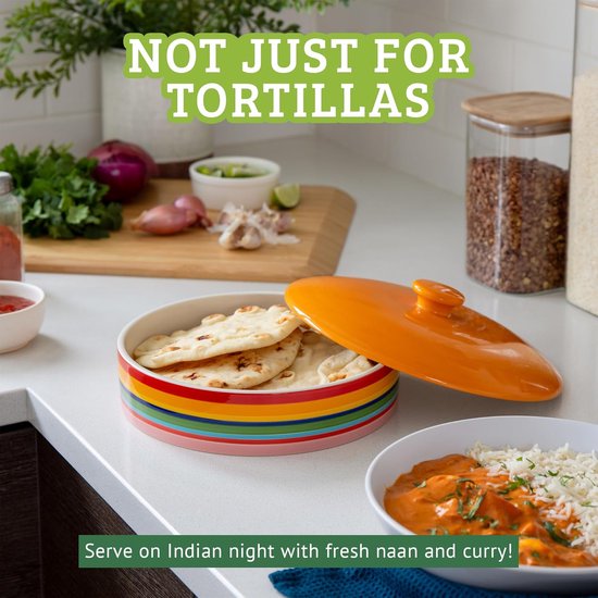 Keramische Tortillawarmer - Pannenkoekhouder - Tortilla's Warm Houden - Stoomafgifte Gaatje - 20 cm - Gebroken Wit — afbeelding 4