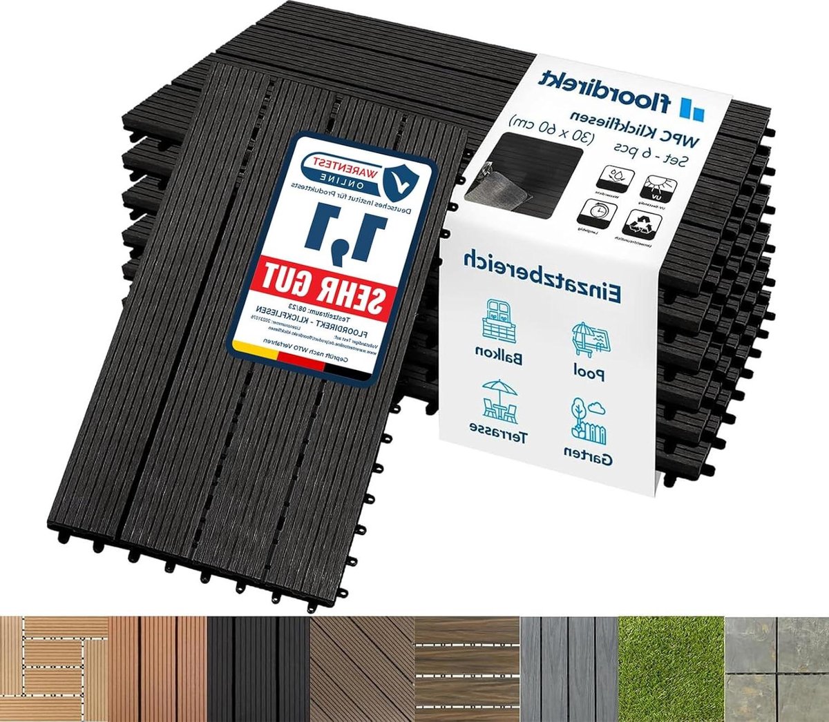 WPC Terrastegels - Houten Vloerdelen - Buitenruimte Ontwerpen - Eenvoudig Kliksysteem - 60 x 30 cm - Antraciet