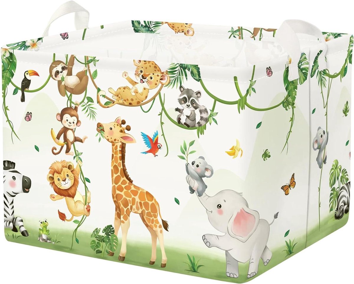 Kinder wasmand opvouwbaar - Opbergmand speelgoed - Kamer organiseren - Met dierenprint - 36 liter - Wit