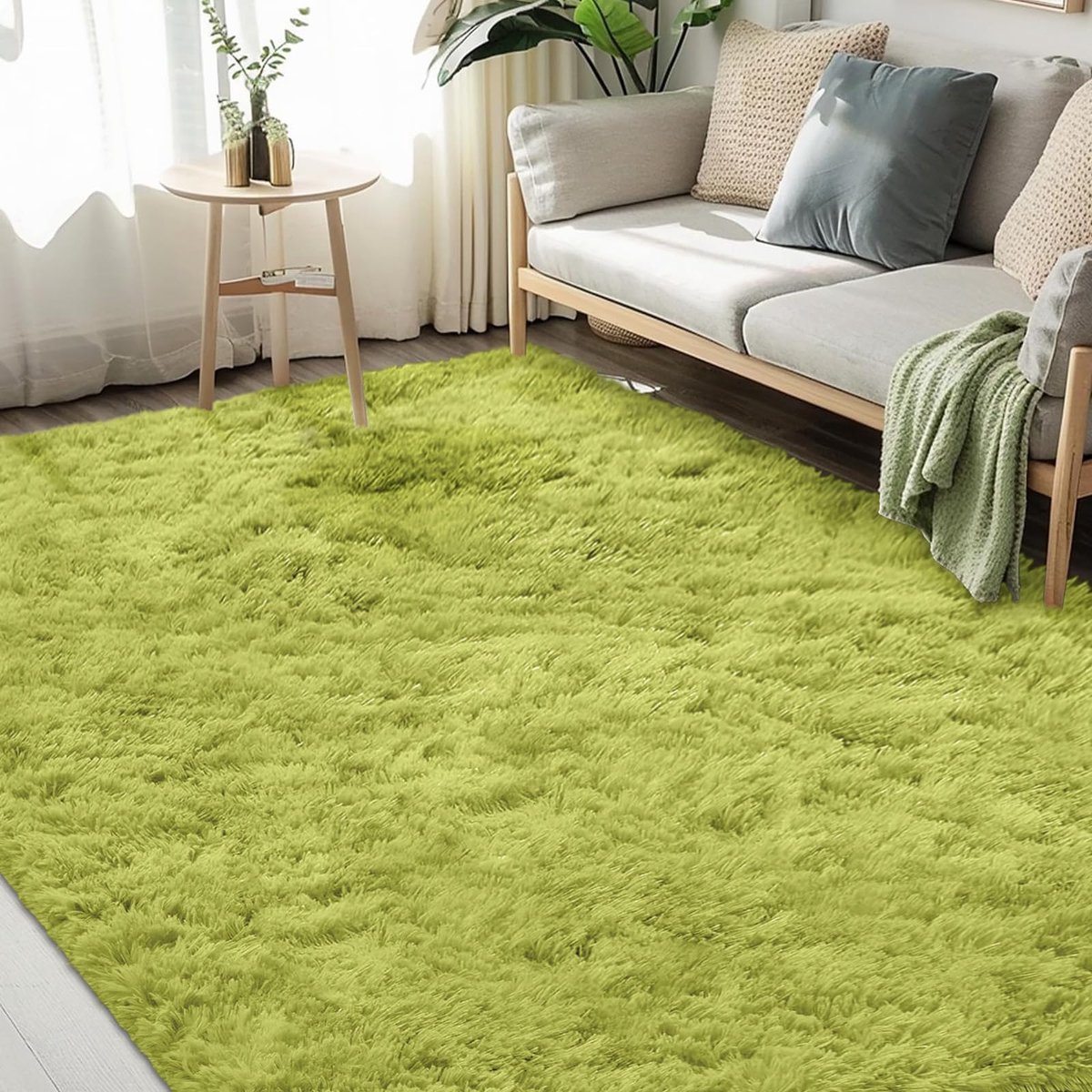 Pluizig hoogpolig tapijt, 240 x 300 cm, Groen, extra zacht shaggy tapijt, antislip, voor woonkamer, slaapkamer, knuffelig vloertapijt voor huisdieren
