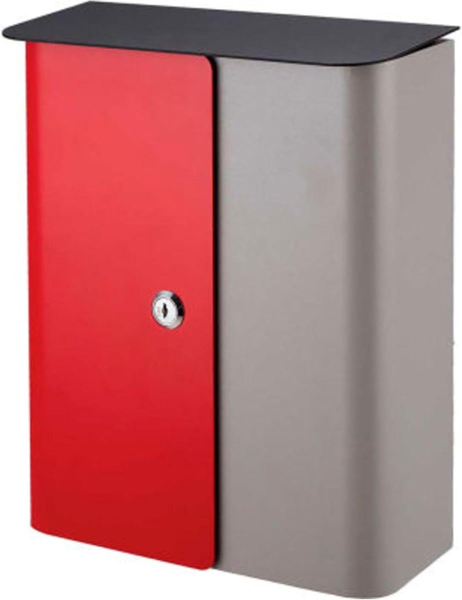 Wandmontage Brievenbus - Postbus Buiten - Veilig Post Ontvangen - Dubbele Klep - 40cm Hoog - Grijs Rood Zwart